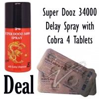 Super Dooz 34000 Delay Spray with Penegra 100mg 4 Tablets